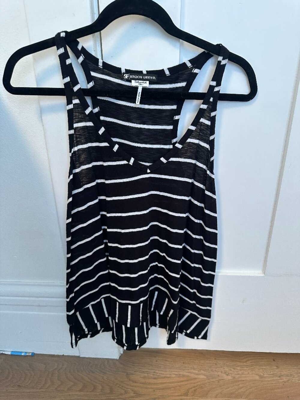 Splendid for Bergdorf Goodman Black White Stripe Double Strap Tank Top Size S